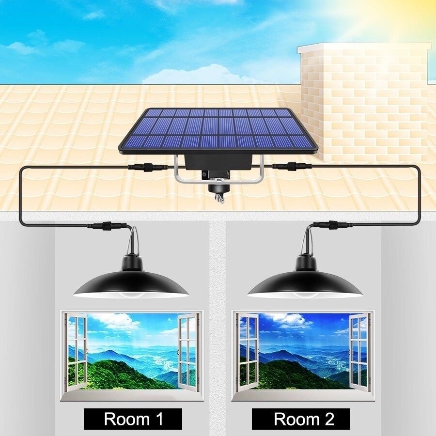 Solar Pendant Light Outdoor Waterproof Garden Lights Double Headed Hanging Solar Panel Light Bulb Indoor House Ceiling Lamp