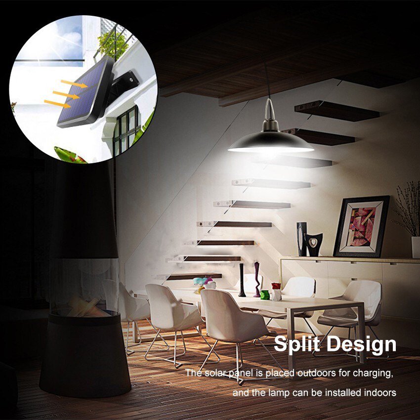 Solar Pendant Light Outdoor Waterproof Garden Lights Double Headed Hanging Solar Panel Light Bulb Indoor House Ceiling Lamp
