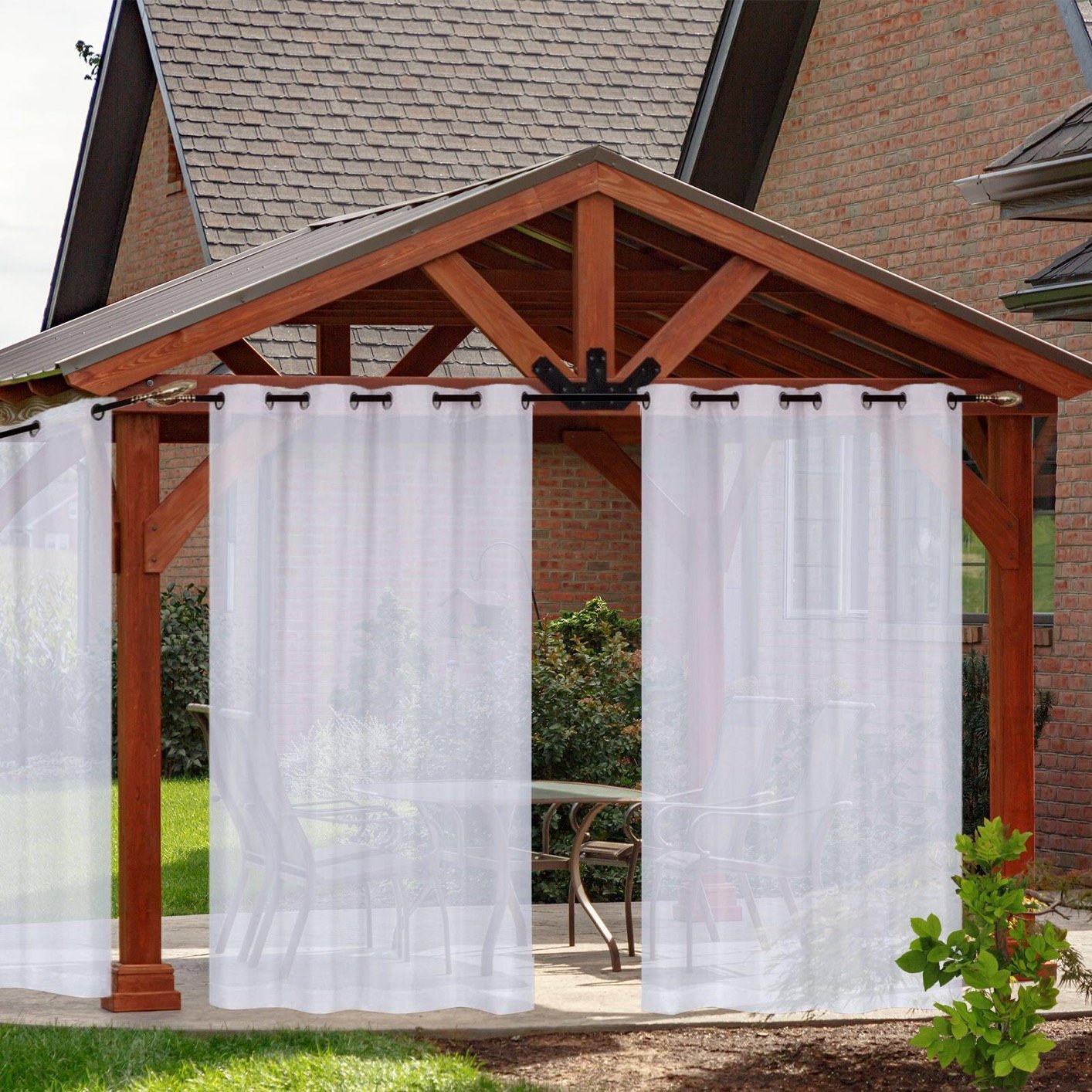 Waterproof Transparent Curtains To Cover Gazebos in Outdoor Patios Ready Made Garden and Backyard Linen Gauze Curtains