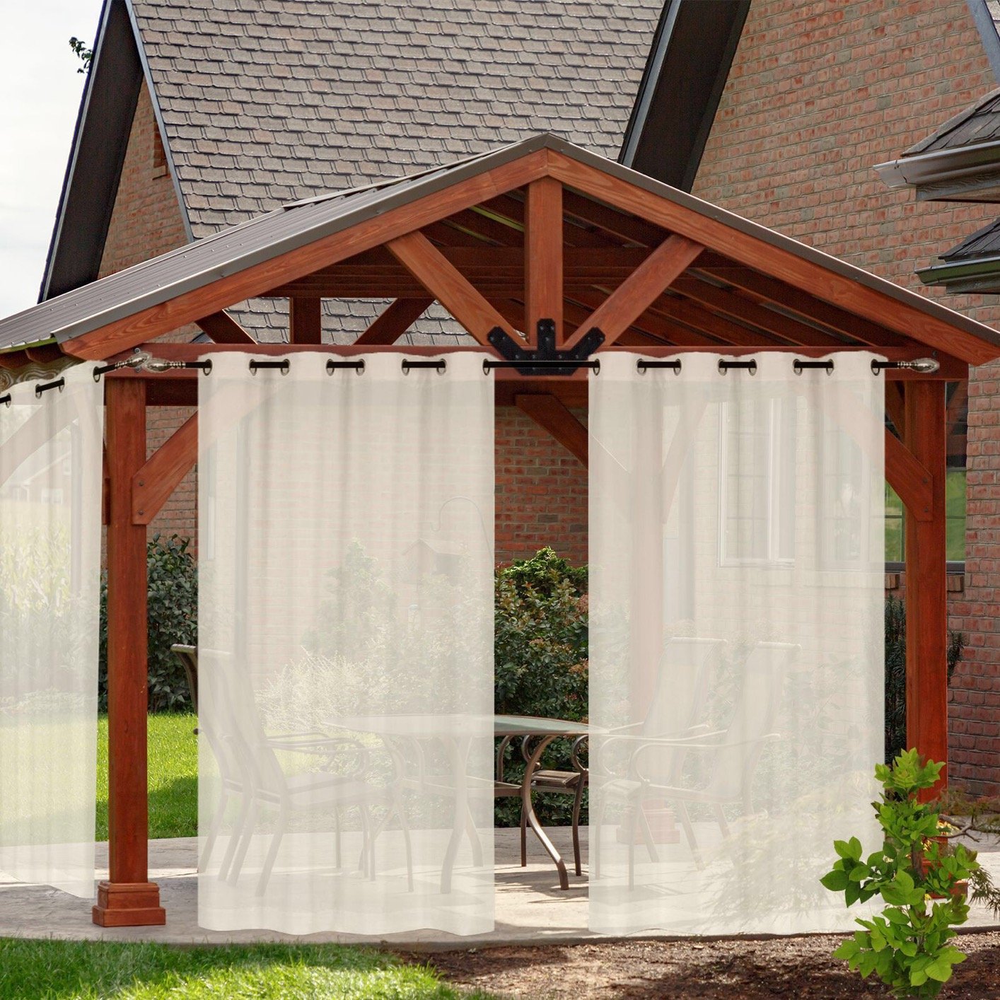 Waterproof Transparent Curtains To Cover Gazebos in Outdoor Patios Ready Made Garden and Backyard Linen Gauze Curtains