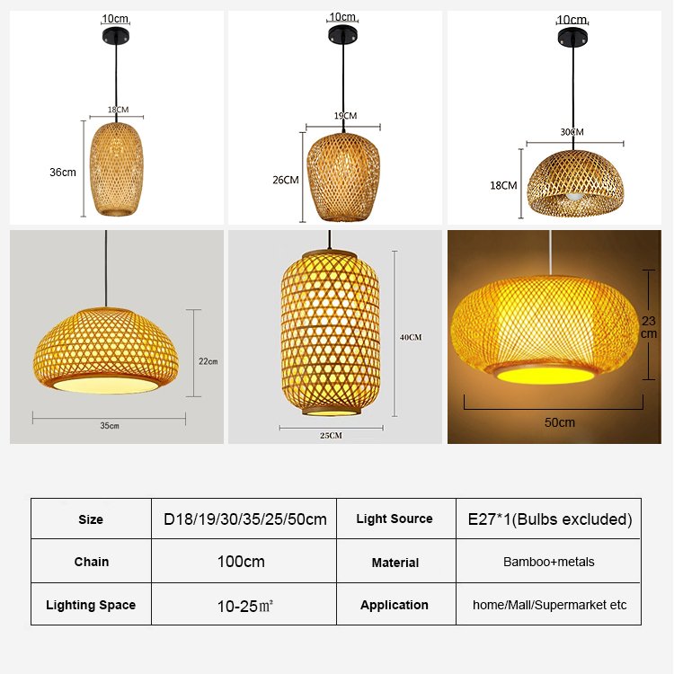 Modern Handmade Wicker Rattan Bamboo Wooden Shade Hanging Ceiling Lamp Retro Lighting For Home Woven Chandelier Pendant Light
