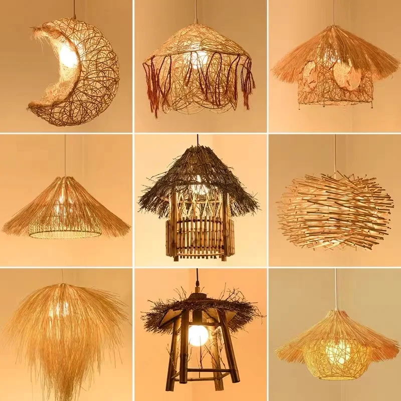 creative vintage Southeast Asia rattan-weaved Pine cone pendant light for dining room or restaurant sea Resorts