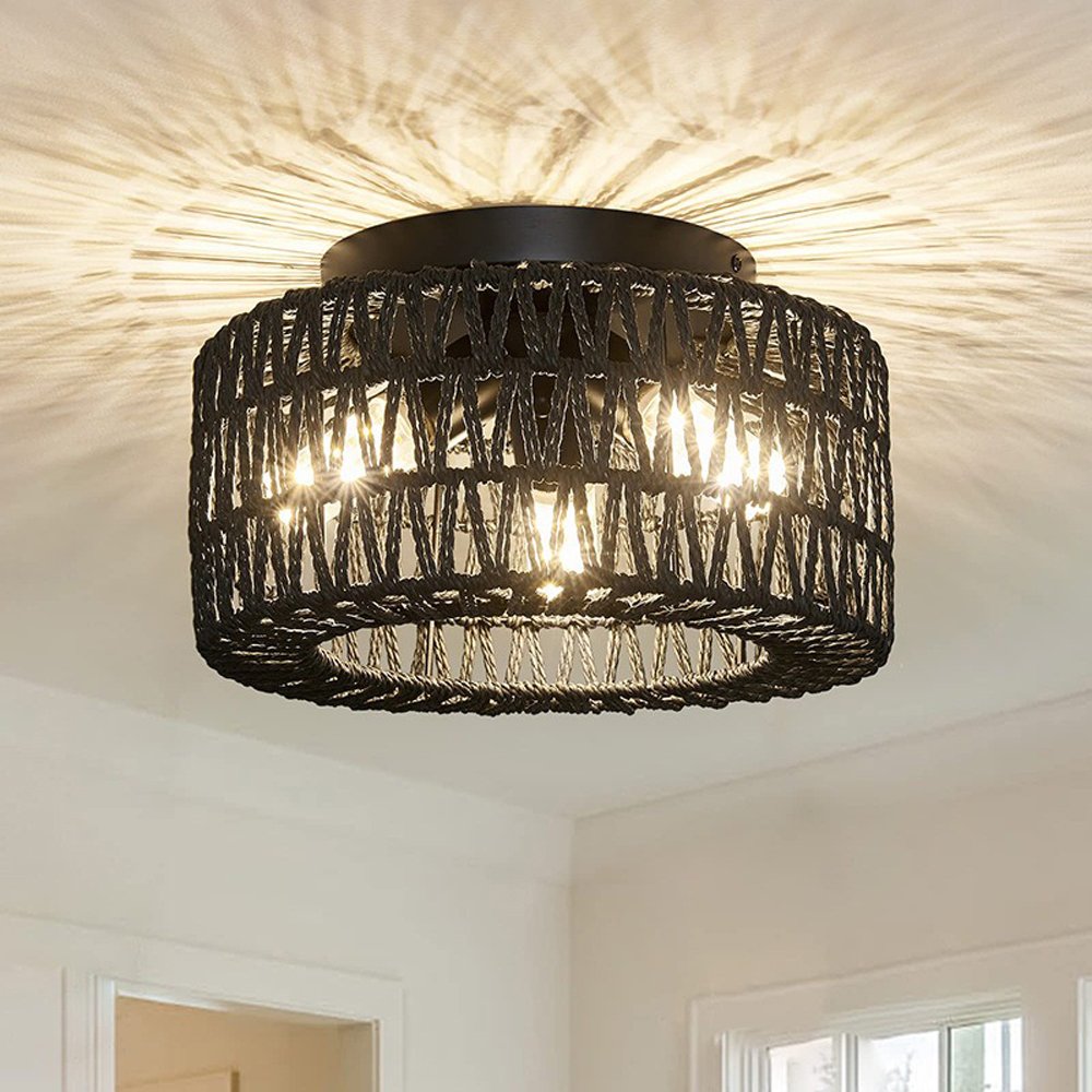 Rattan lamp 3 Light Bulbs Indoor Outdoor Ceiling Light Hanging LED Pendant Lamp Fixtures Rattan Woven Home Bedroom Decors