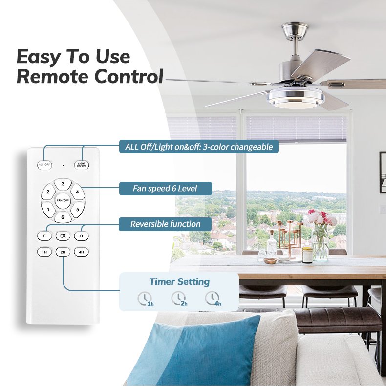 remote controls Dimmable luminaires 6 wind speeds ceiling fan with led light