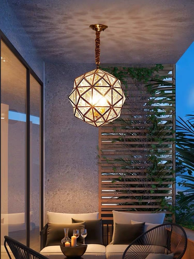 Spherical outdoor chandelier American style villa, sunroom, balcony, pavilion, garden decoration, ceiling light LED