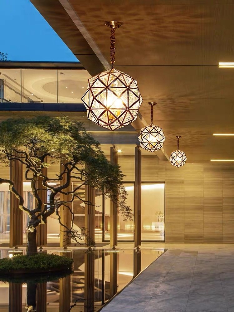 Spherical outdoor chandelier American style villa, sunroom, balcony, pavilion, garden decoration, ceiling light LED