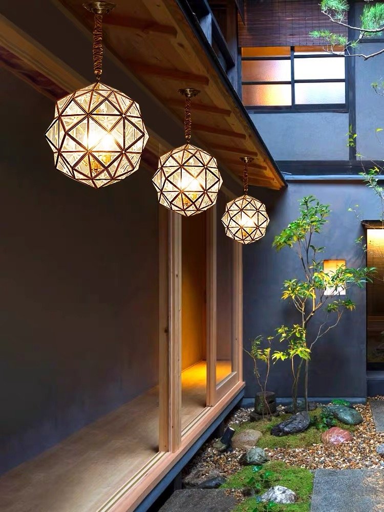 Spherical outdoor chandelier American style villa, sunroom, balcony, pavilion, garden decoration, ceiling light LED