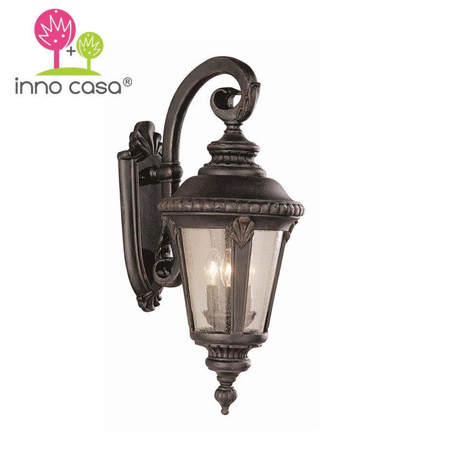 Wholesale Modern Aluminum Clear Seeded Glass Shade Black Brown Pendant Outdoor ceiling light for Garden with IP44 waterproof