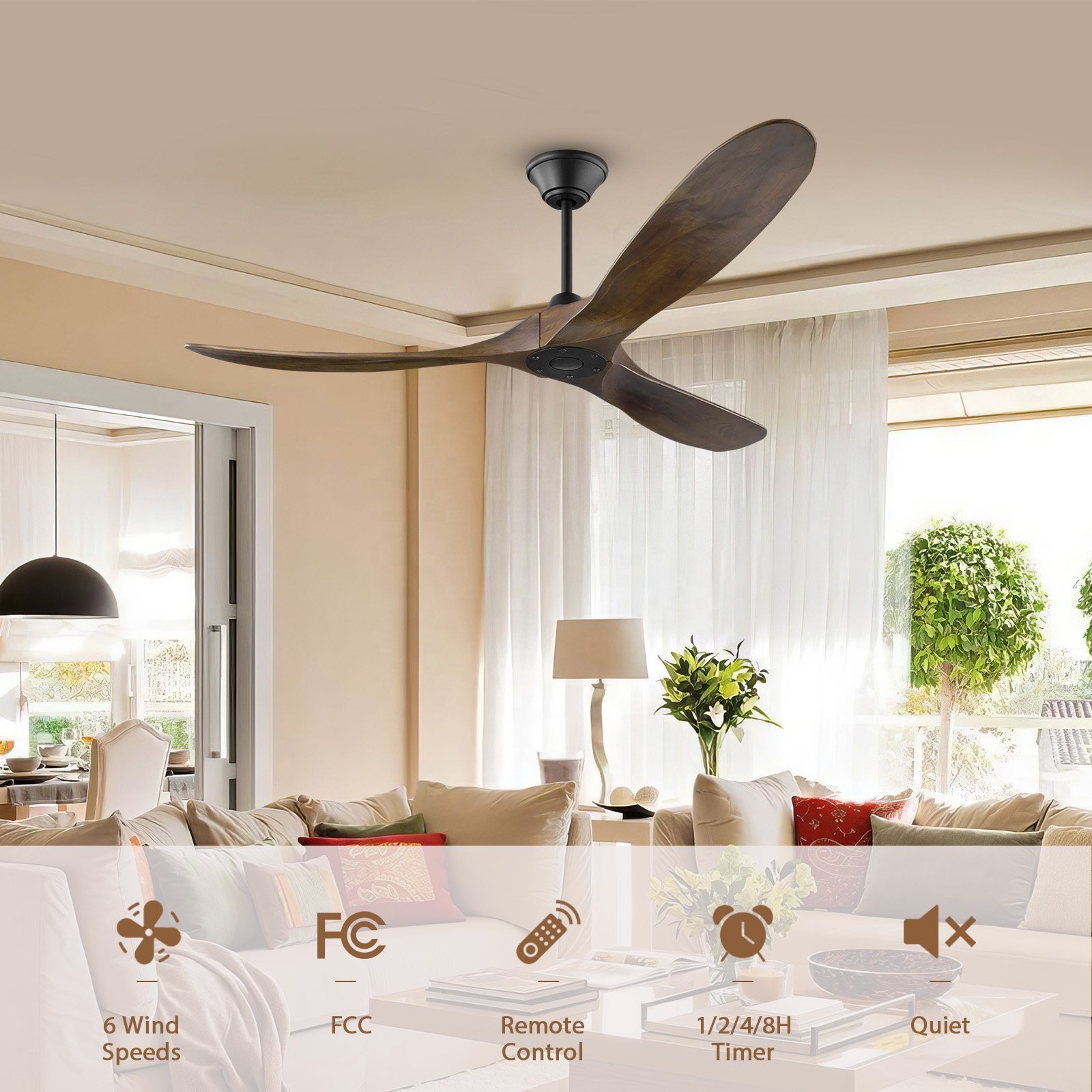Modern outdoor 70" Large Air flow Wooden industrial Silent Dc Motor Ceiling Fans with remote