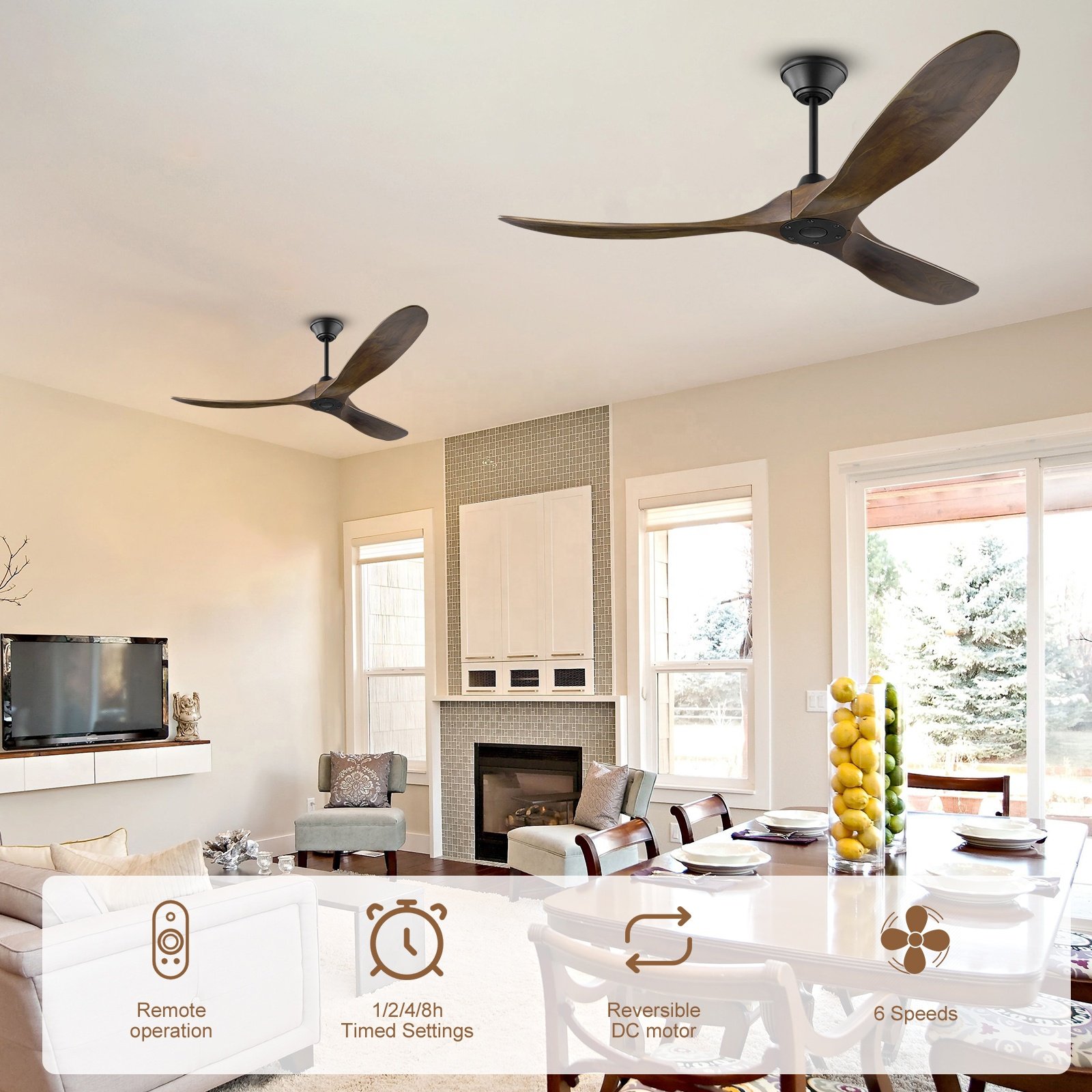 Modern outdoor 70" Large Air flow Wooden industrial Silent Dc Motor Ceiling Fans with remote