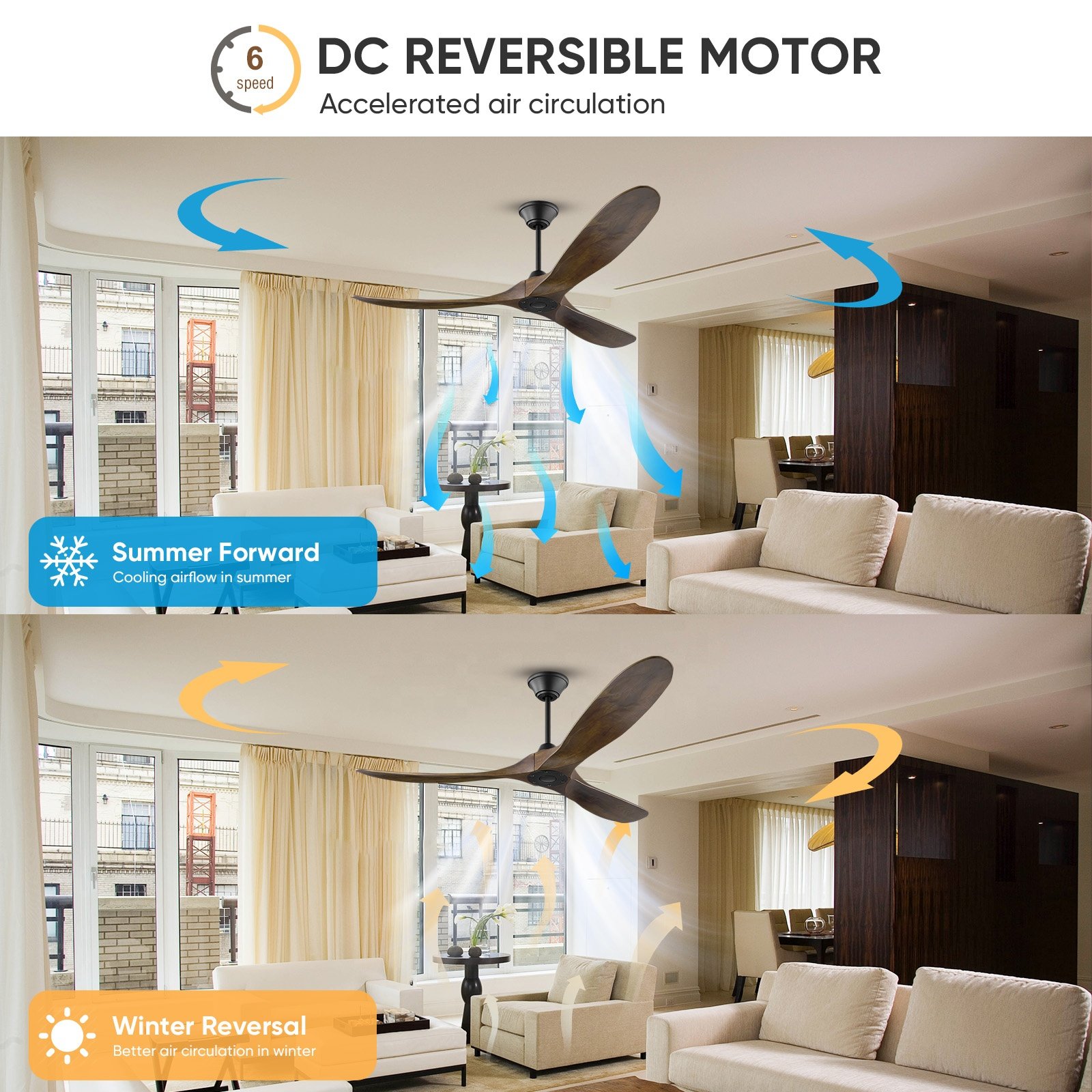 Modern outdoor 70" Large Air flow Wooden industrial Silent Dc Motor Ceiling Fans with remote