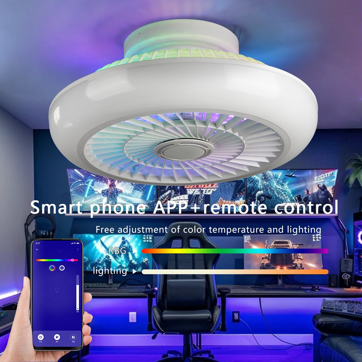 Design Electric Ceiling Fan Light OEM Invisible Blade Living Room Decorative Enclosed Ceiling Fans Light Lamp