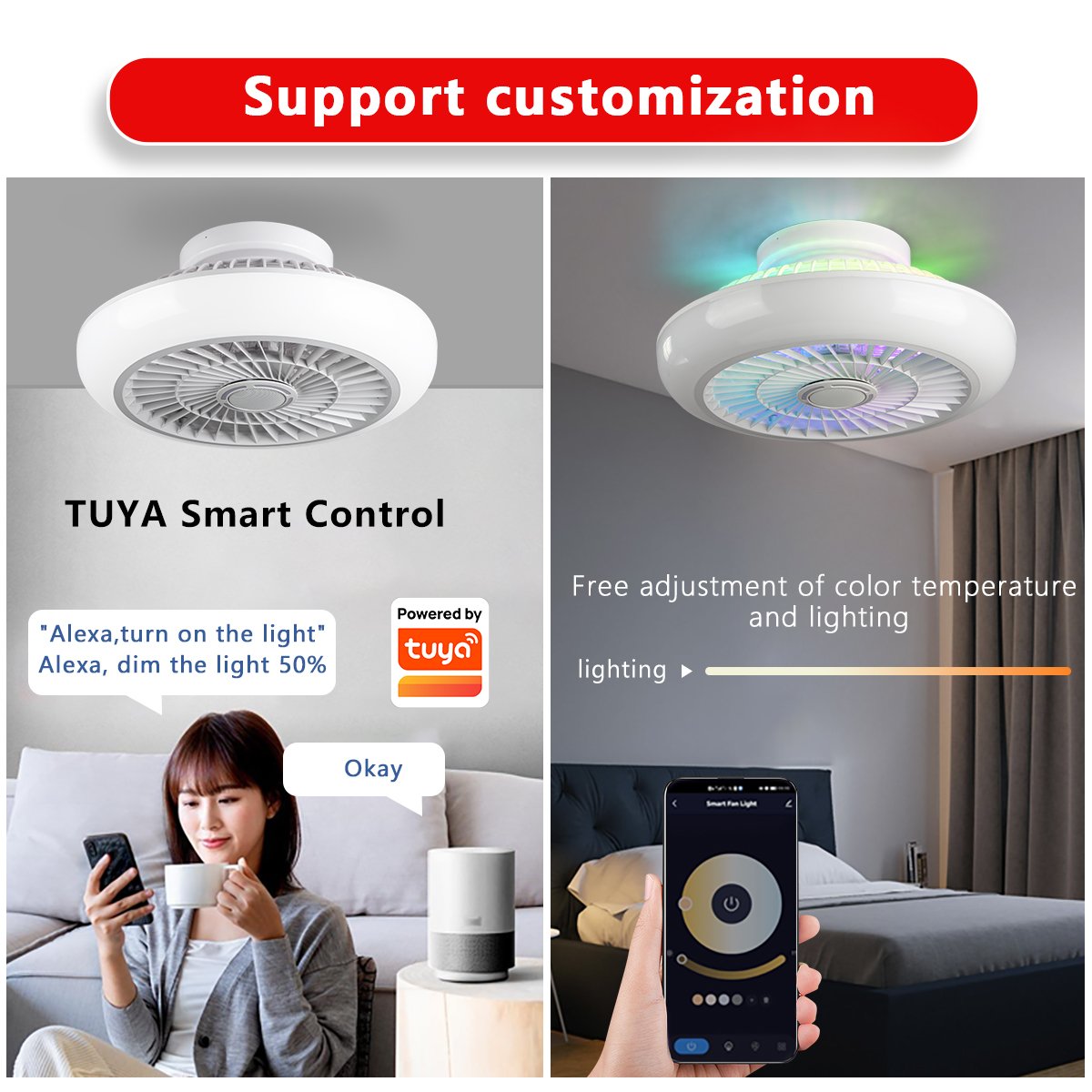 Design Electric Ceiling Fan Light OEM Invisible Blade Living Room Decorative Enclosed Ceiling Fans Light Lamp