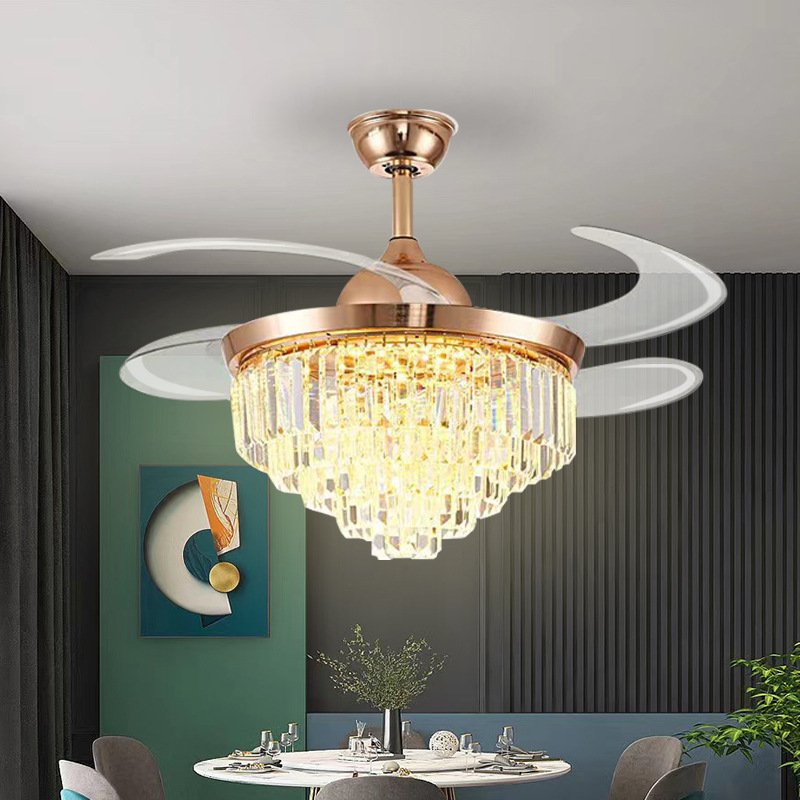 Luxury Chandelier Lustre De Cristal Ball Pendant Hanging Lamp Kitchen Industrial Big Large Crystal Led Ceiling Fan With Light
