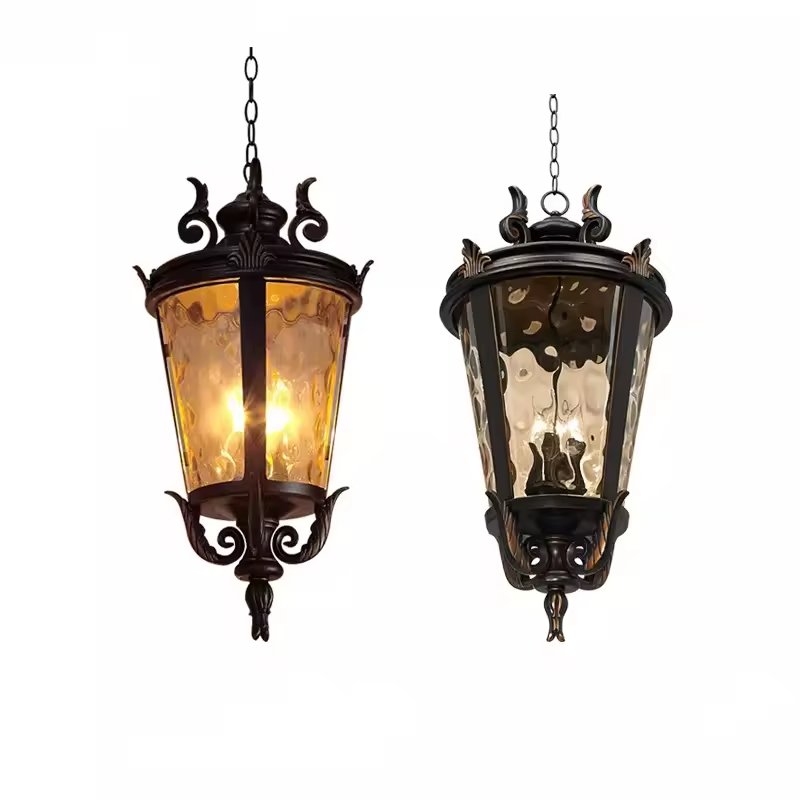 Outdoor waterproof Vintage decorative glass shade luxury chandeliers LED ceiling light for Indoor lighting