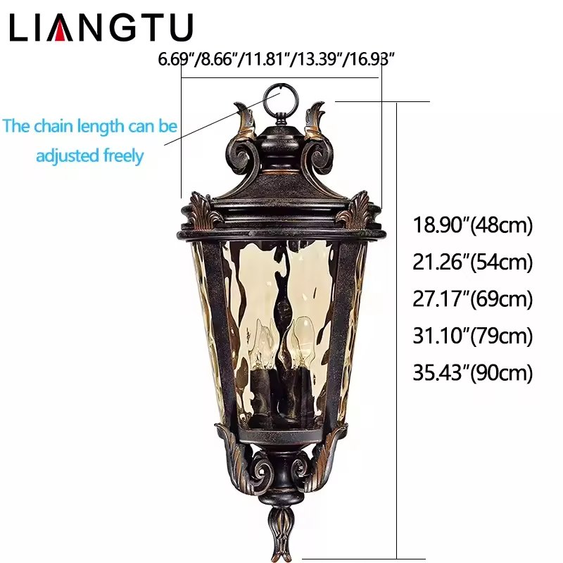 Outdoor waterproof Vintage decorative glass shade luxury chandeliers LED ceiling light for Indoor lighting