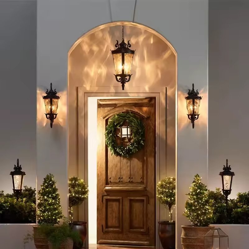 Outdoor waterproof Vintage decorative glass shade luxury chandeliers LED ceiling light for Indoor lighting