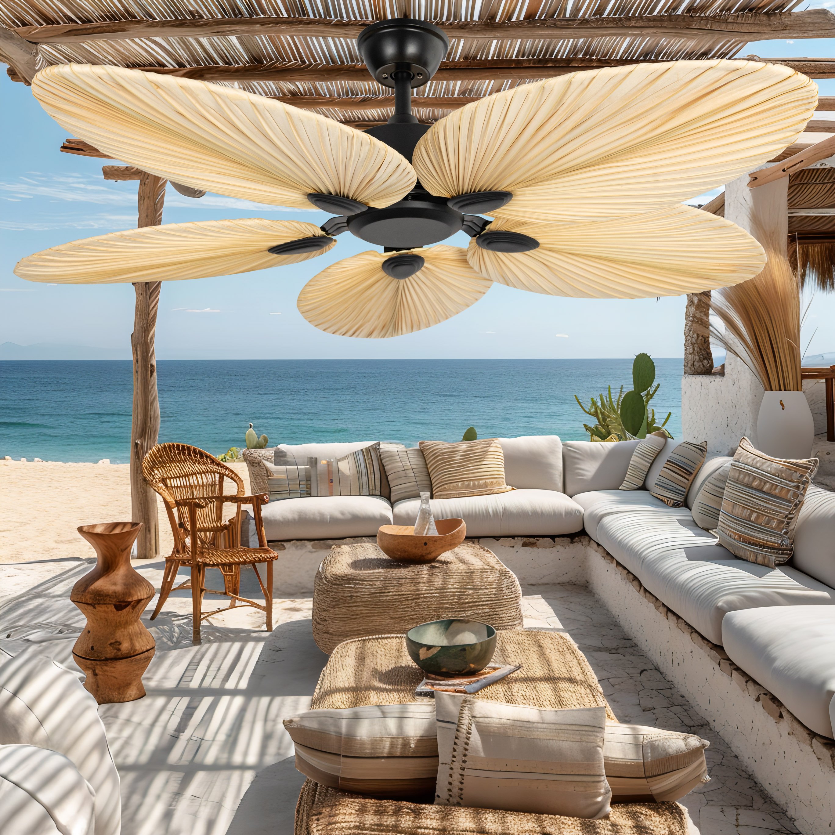 52'' Tropical DC Motor 5-big Blades Strong Wind Decorative Waterproof Ceiling Fan 6-speeds with Remote Control ECO522325
