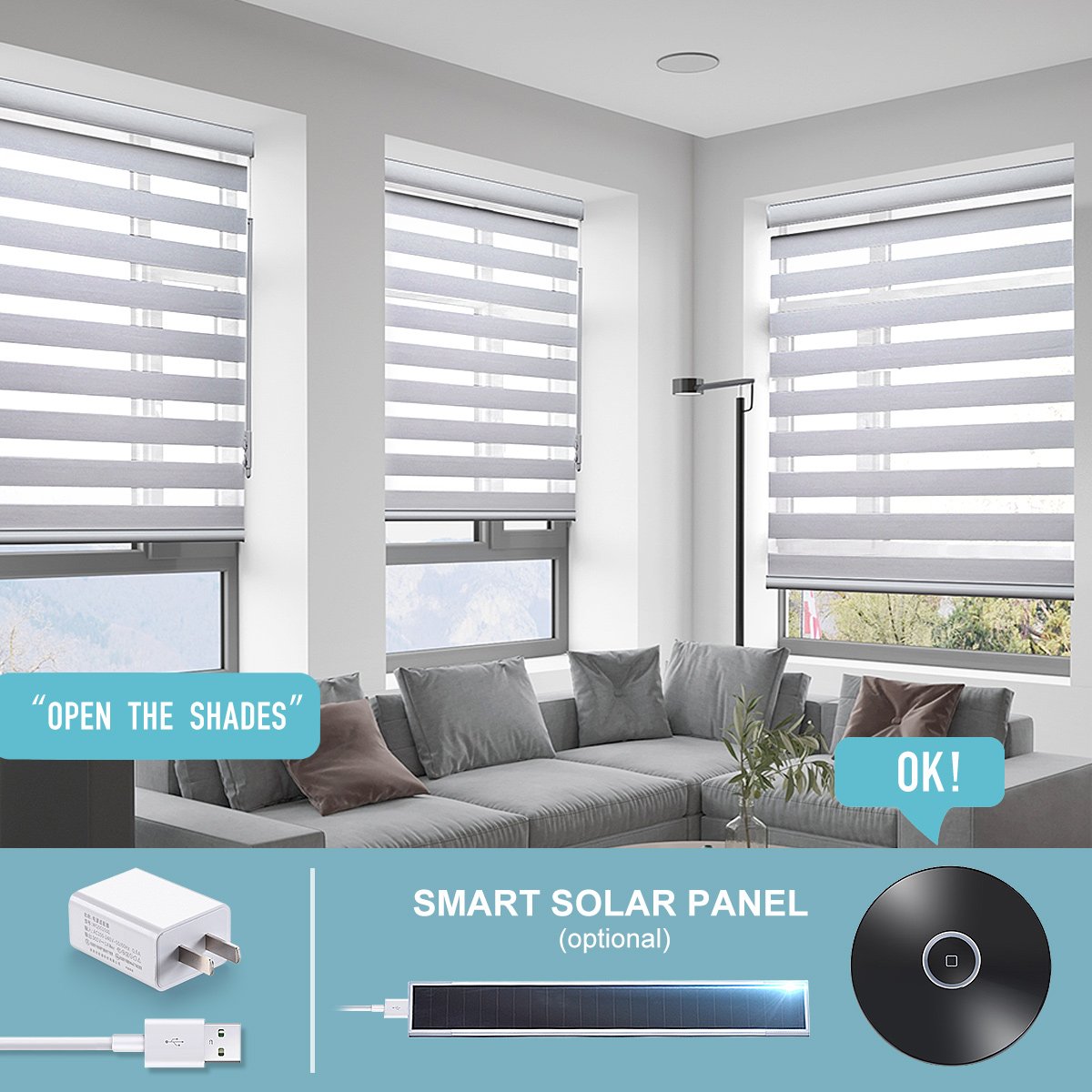 Waterproof Automatic Double Layer Sun Shade For Home Window Blind Blackout Fabric Zebra Shade Motorized Zebra Blinds