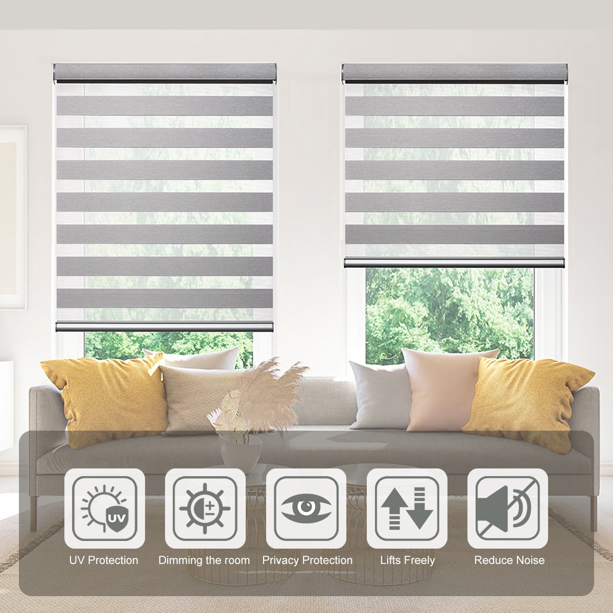 Waterproof Automatic Double Layer Sun Shade For Home Window Blind Blackout Fabric Zebra Shade Motorized Zebra Blinds