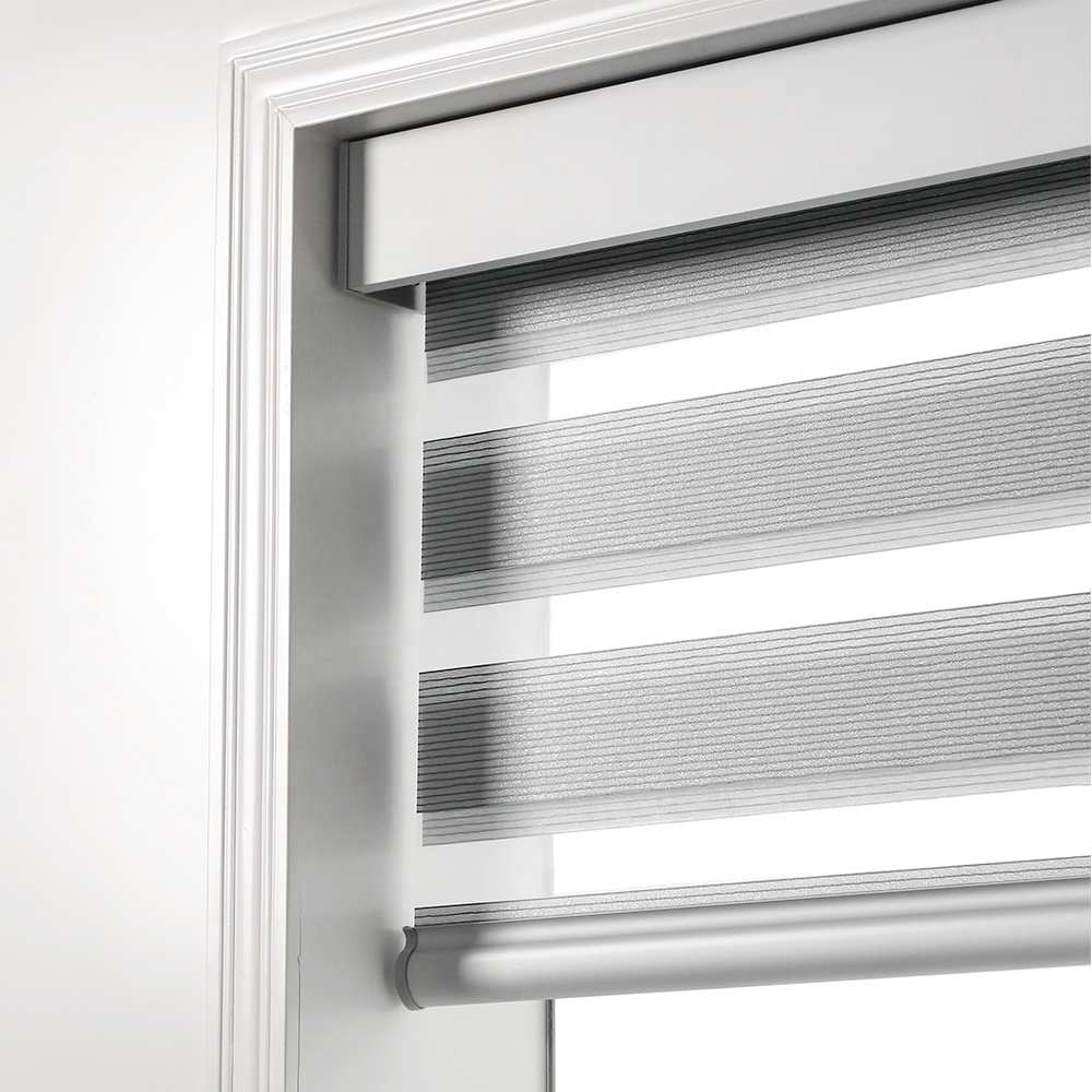 Waterproof Automatic Double Layer Sun Shade For Home Window Blind Blackout Fabric Zebra Shade Motorized Zebra Blinds