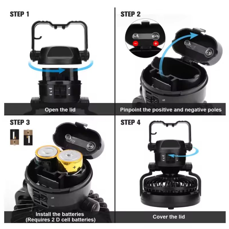 2-in-1 Portable light Camping Lantern with Ceiling Fan for outdoor camping light fan Emergency LED