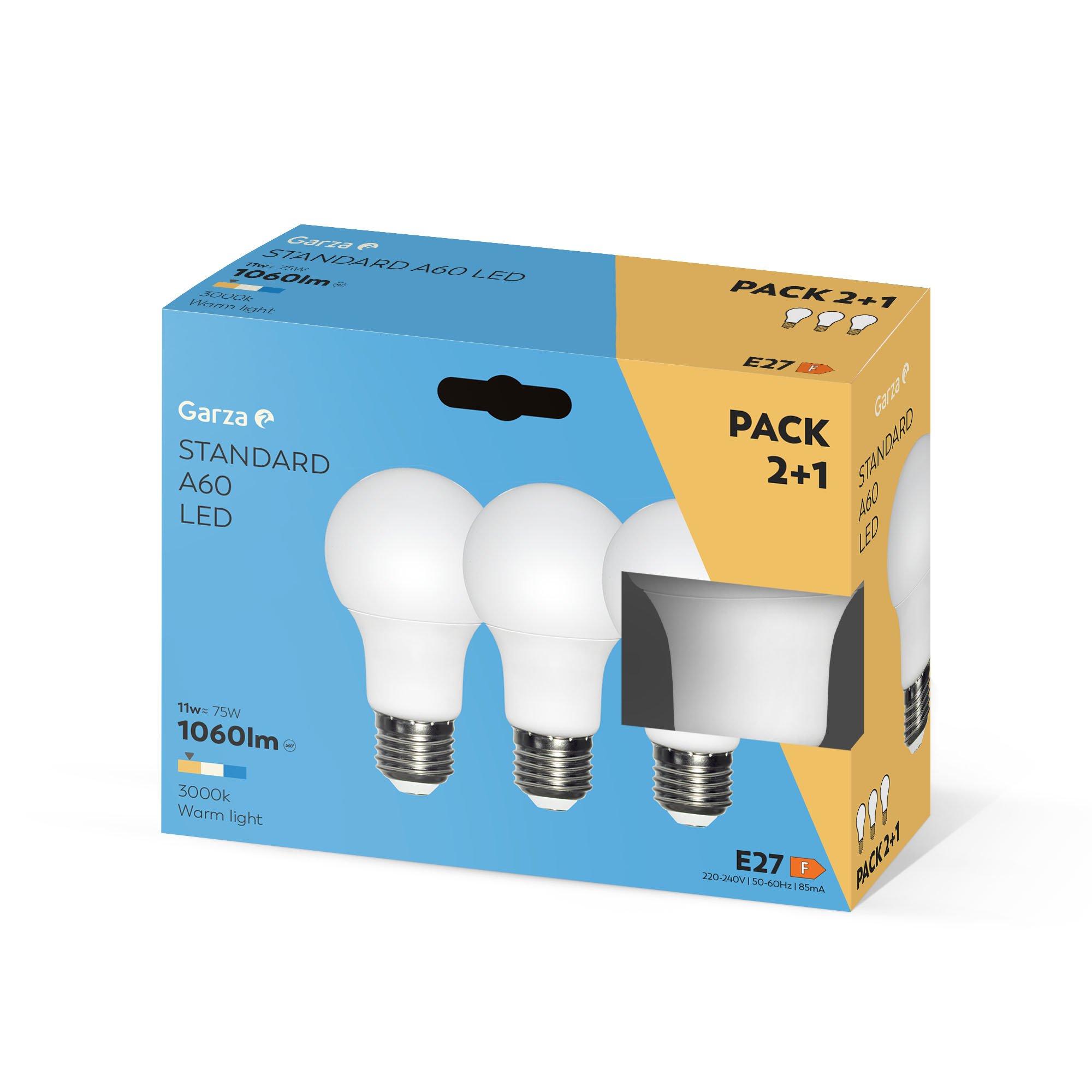 Garza A60 LED Bulb 12W Warm Light (3000k) 1060 Lumens 240 Light Angle E27 Socket CR80 Solar Power Pack 2+1"