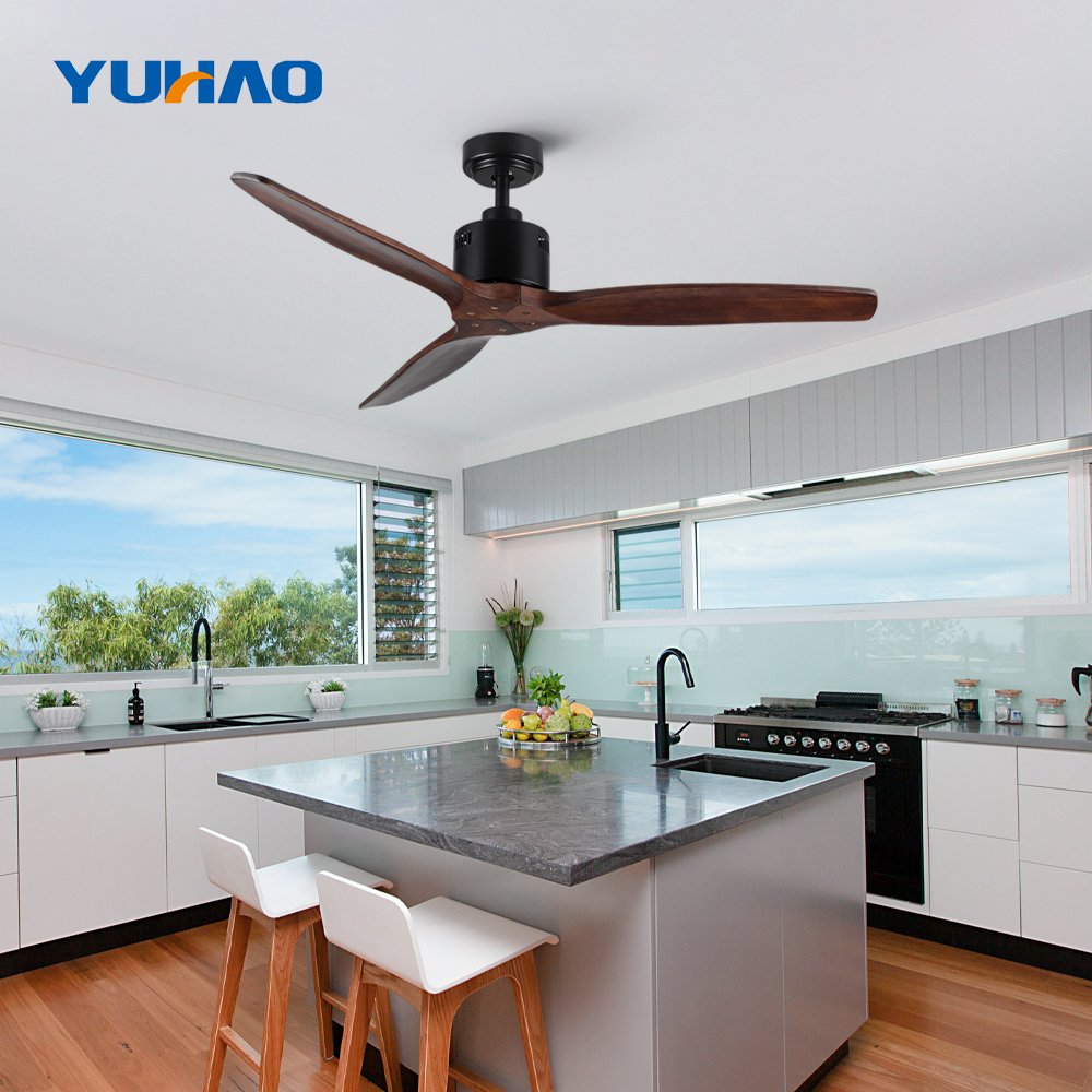 Modern 52" Solid Wood Wooden Leaf Villa Living Room DC Motor Brushless BLDC Ceiling Fans Ceil Fan Remote Control Without Lights