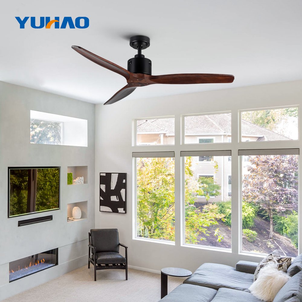 Modern 52" Solid Wood Wooden Leaf Villa Living Room DC Motor Brushless BLDC Ceiling Fans Ceil Fan Remote Control Without Lights