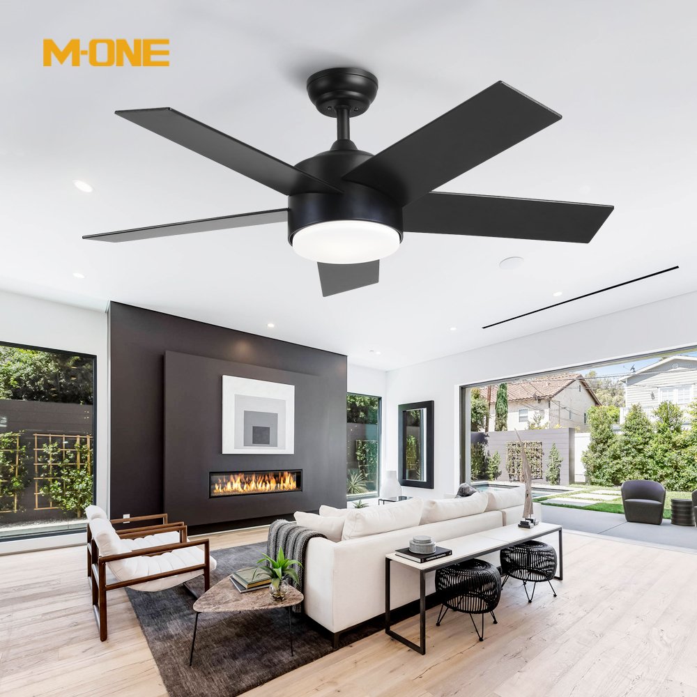 American Styles Downrod 44 Inch Modern BLDC Motor Indoor Outdoor Integrated Black LED Ceiling Fan With Light