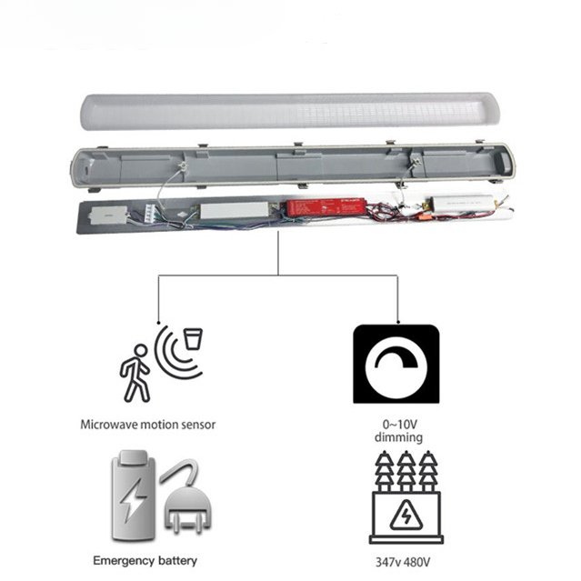DLC ETL SAA Compliant Linkable Surface Mounted Tri-proof LED Linear Light Motion Sensor Waterproof T8 Tube LED Batten IP65 Auto
