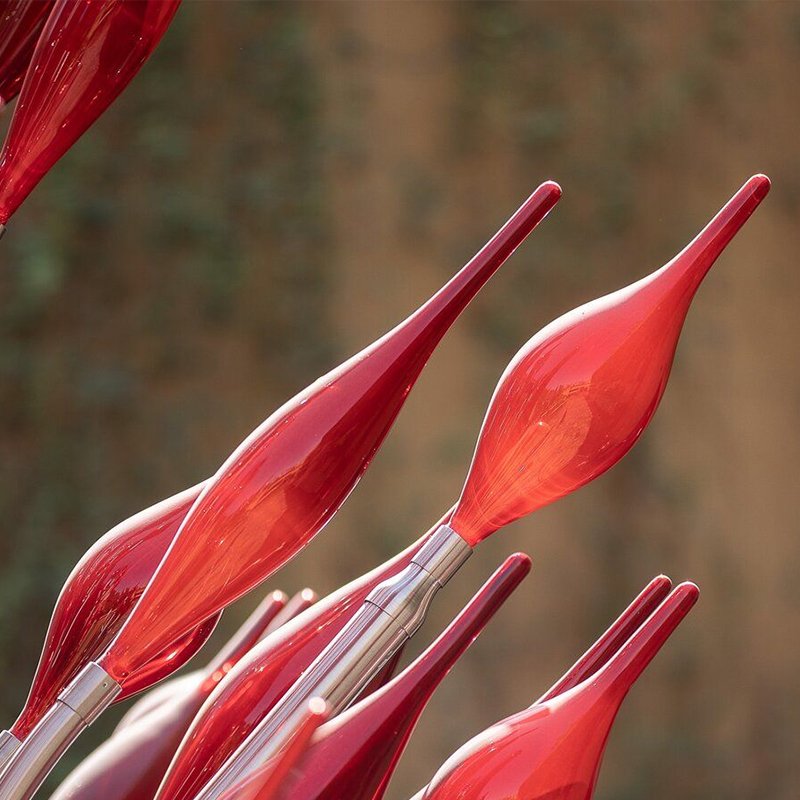 Outdoor customized park square red blown glass landscape light elements combined with small tree modeling lights