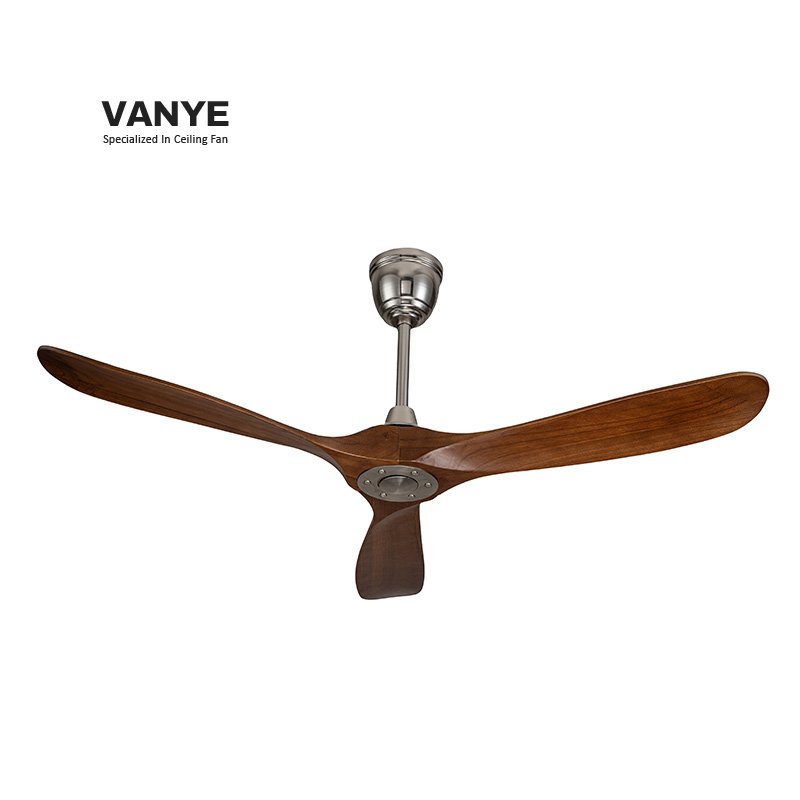 52-Inch Wooden Ceiling Fan without Light Remote Control Air Cooling for Outdoor Household Hotel Garage Use DC Motor Power Source