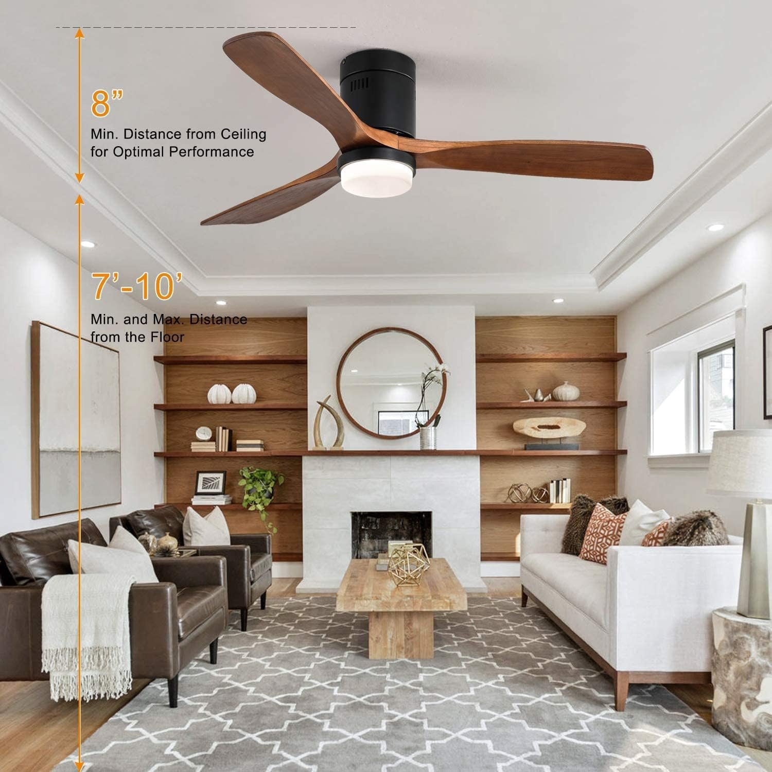 Modern Nordic 52 Inch 3 Solid Wood 22W LED Fan Remote Control Low Profile Ceiling Fan with Light