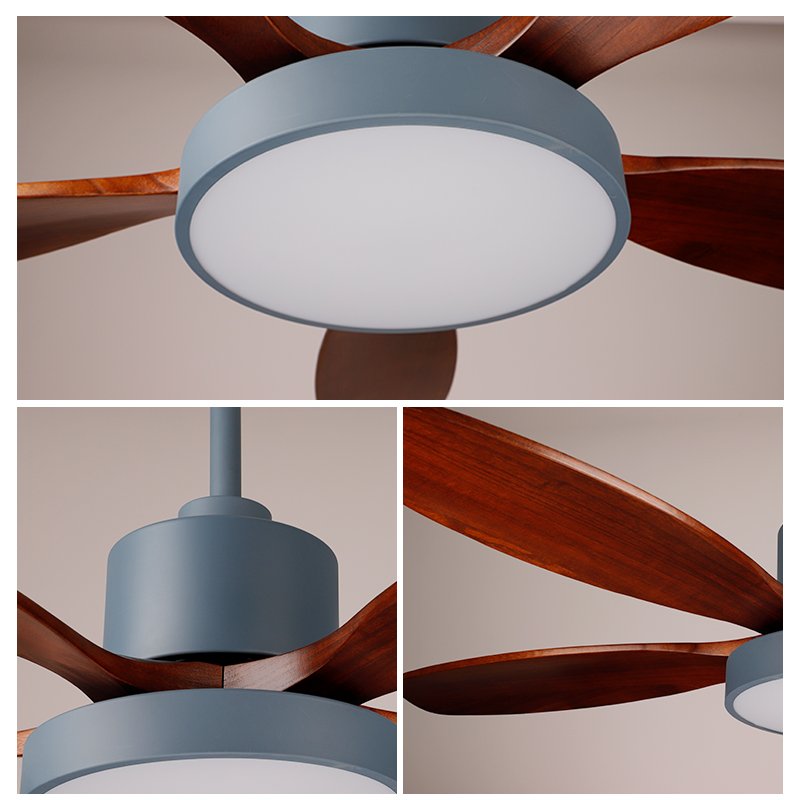 SLYNN Morden Popular Smart Fans Light Three Solid Wood Blades Fandelier 52inch DC Motor Remote Control Led Ceiling Fan With Lamp