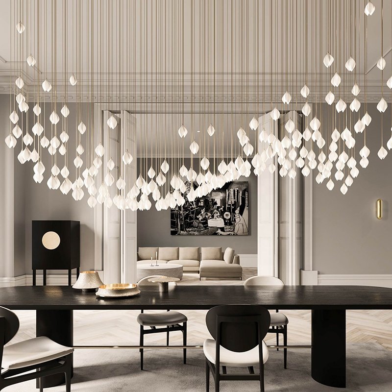 Customized luxury chandelier ceramics flowers ceiling lamp adjustable LED light