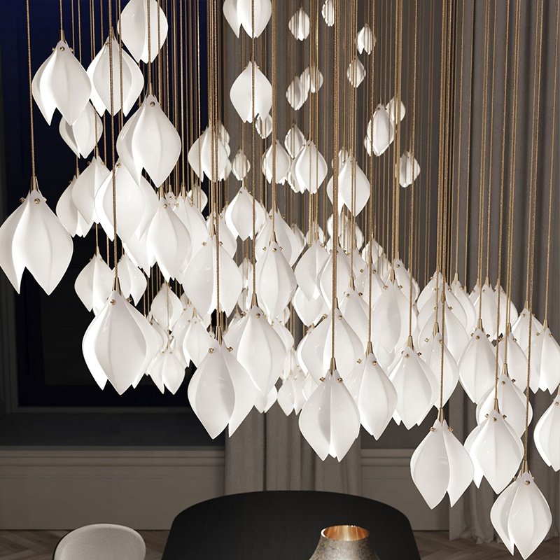 Customized luxury chandelier ceramics flowers ceiling lamp adjustable LED light