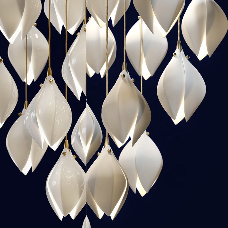 Customized luxury chandelier ceramics flowers ceiling lamp adjustable LED light