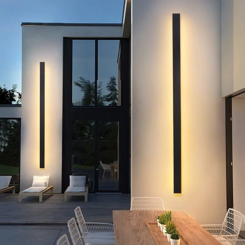 decoration long strip Wall Light Waterproof Garden courtyard black Led Simple Rectangle outdoor wall lamps