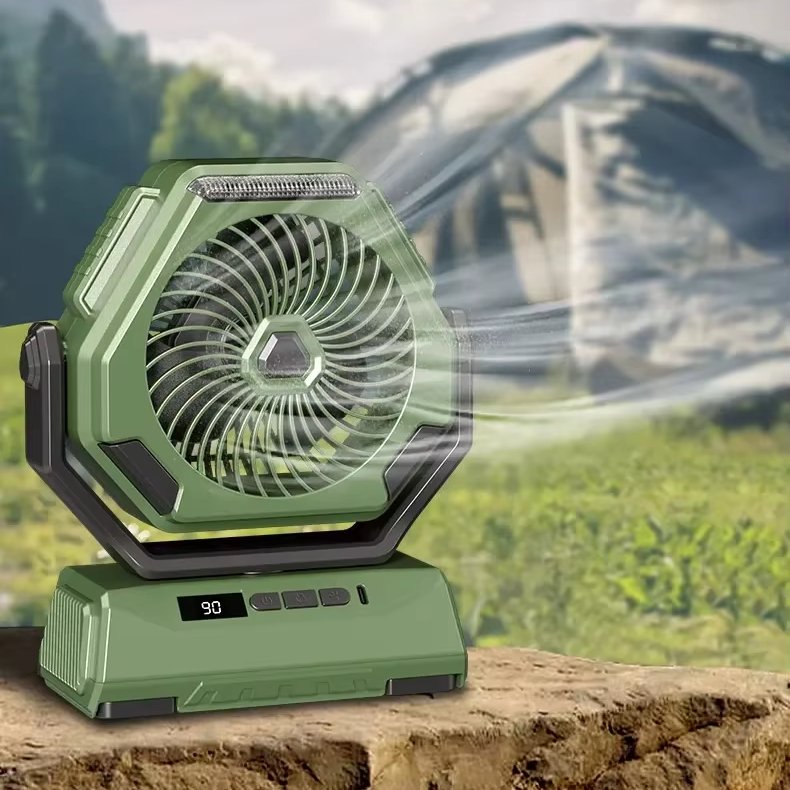 Portable Camping Electric Fan with LED Light Rechargeable 6000mAh Desktop Ceiling Fan with Hook Outdoor Circulator
