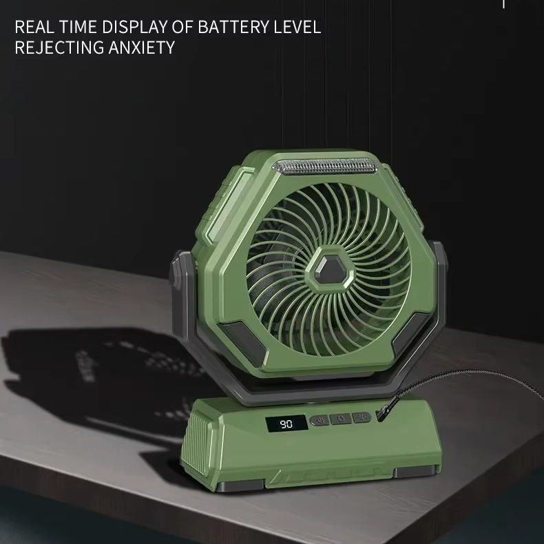Portable Camping Electric Fan with LED Light Rechargeable 6000mAh Desktop Ceiling Fan with Hook Outdoor Circulator