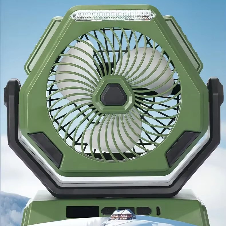 Portable Camping Electric Fan with LED Light Rechargeable 6000mAh Desktop Ceiling Fan with Hook Outdoor Circulator