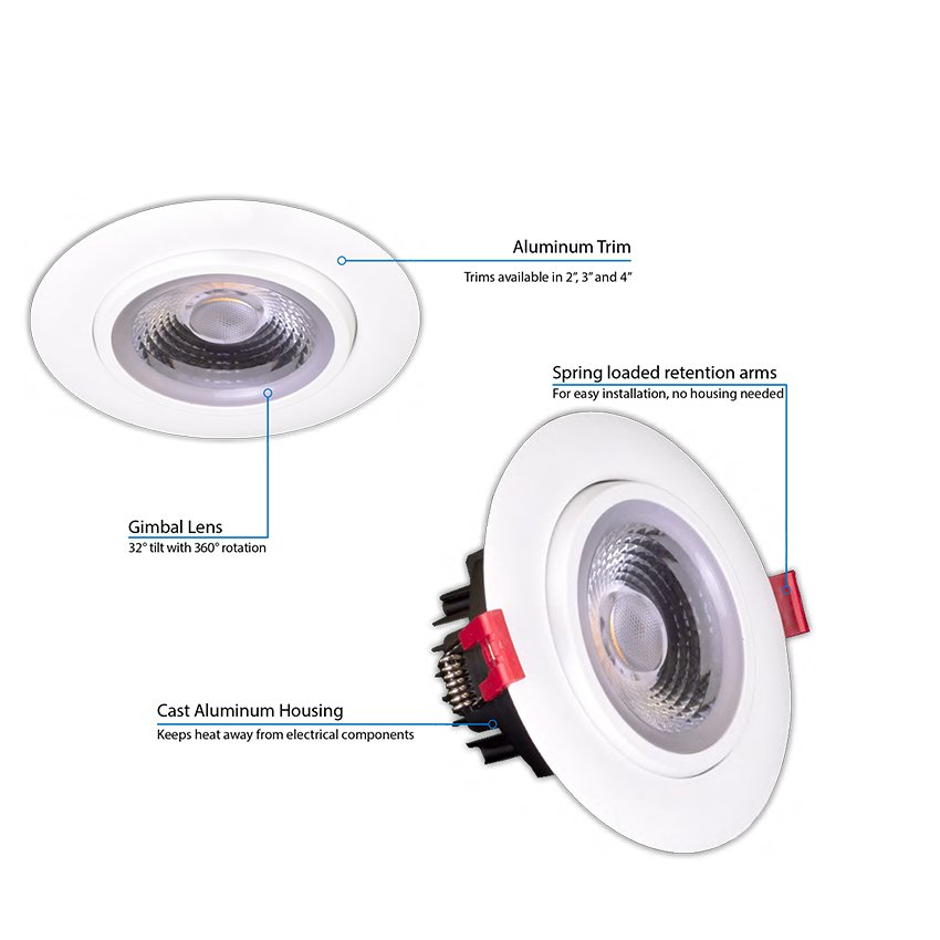 ETL 3 inch 7w Recessed LED Gimbal Down Light COB Ceiling IC Rated Optional Color Rotating Recessed Adjustable downlights