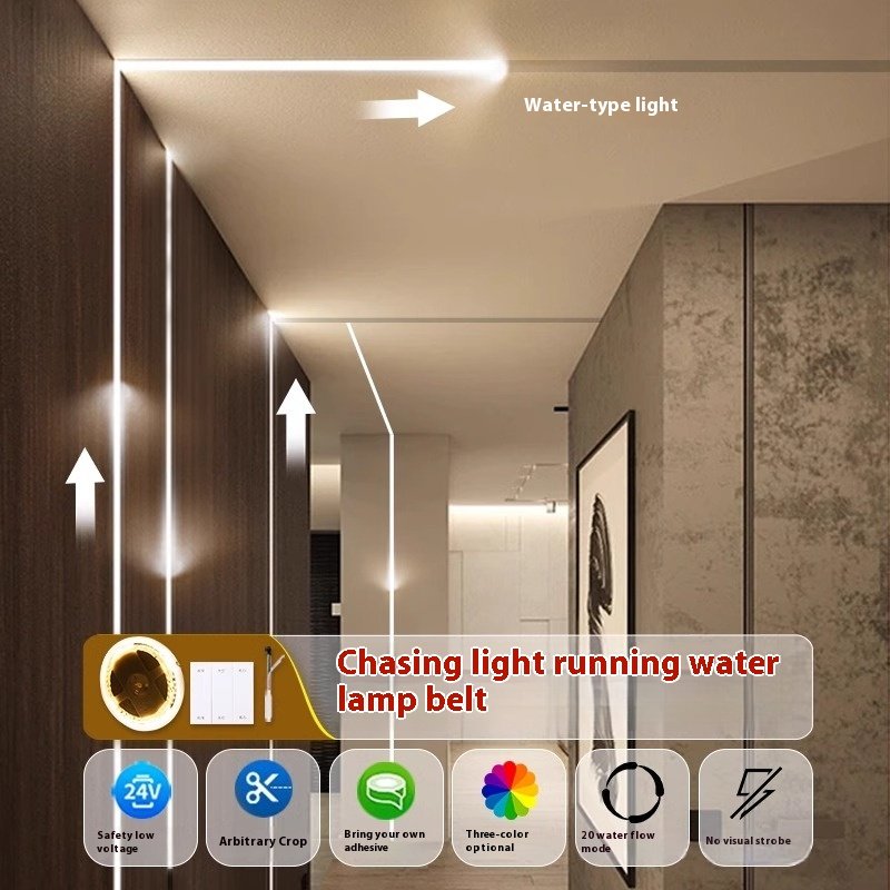 24V Smart Interior Decoration Light Running Water 2835 Flexible Indoor Outdoor Waterproof Chasing LED Strip Light for Home Decor