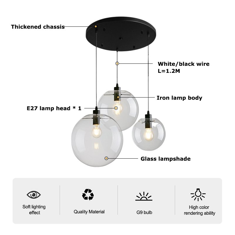 Modern Minimalist Creative Popular E27 Base Multi-head Glass Ball Ceiling Light Chandelier Pendant Lights