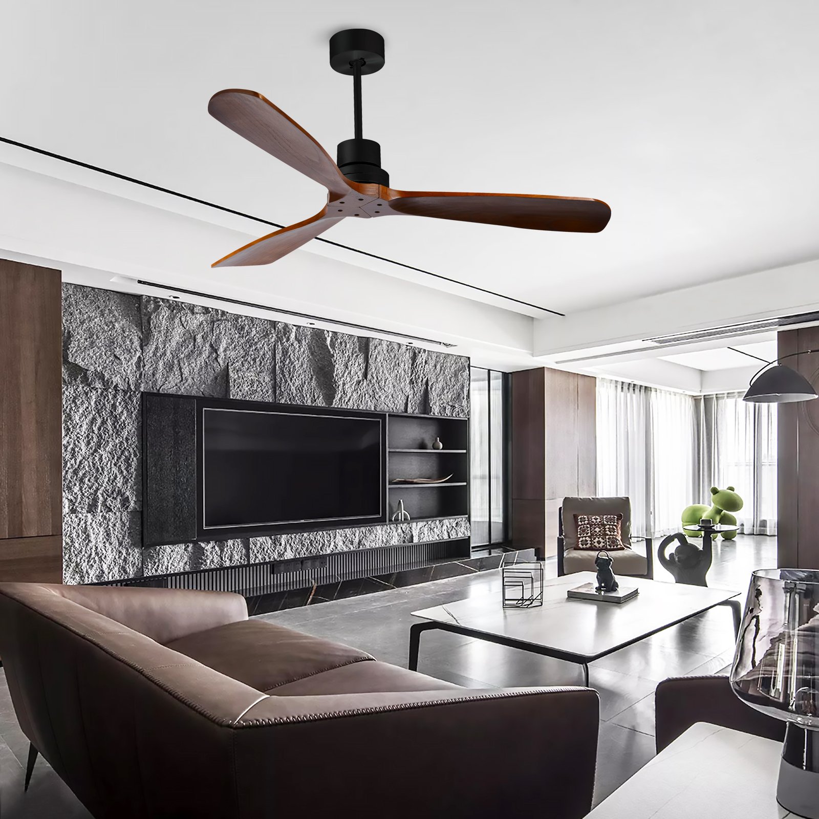 Decorative Black Outdoor 52inch Socket Ceiling Fan Without Lights fan wood Blade Home Ceiling Fan with LED Lights