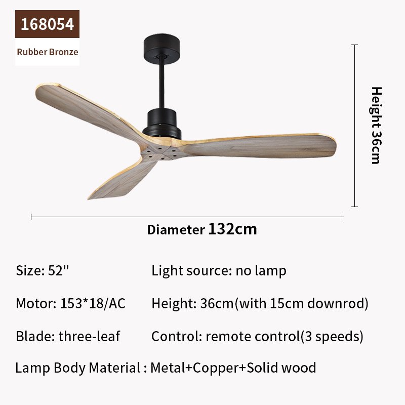 Decorative Black Outdoor 52inch Socket Ceiling Fan Without Lights fan wood Blade Home Ceiling Fan with LED Lights