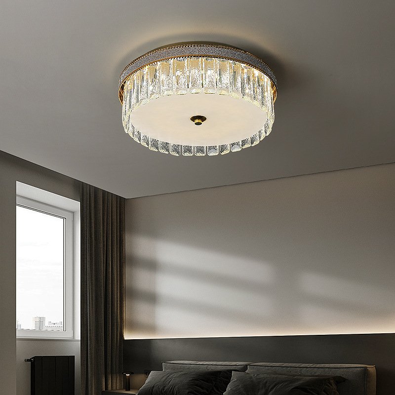 D15.8 Inch French Round Crystal Ceiling Light Luxurious Romantic Cream Ceiling Lamp Living Room Corridor Indoor Outdoor Lighting