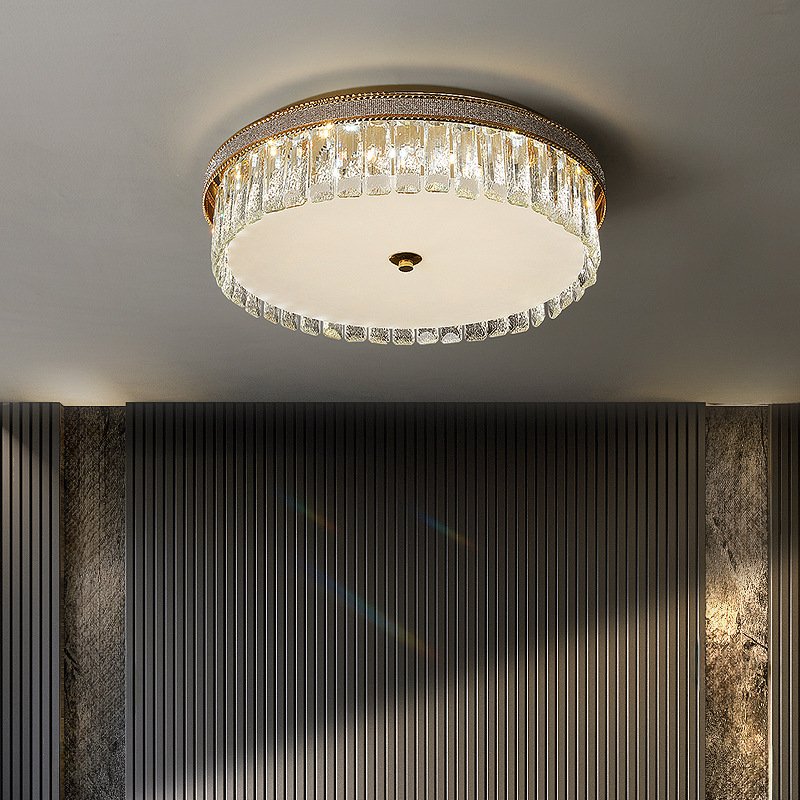 D15.8 Inch French Round Crystal Ceiling Light Luxurious Romantic Cream Ceiling Lamp Living Room Corridor Indoor Outdoor Lighting