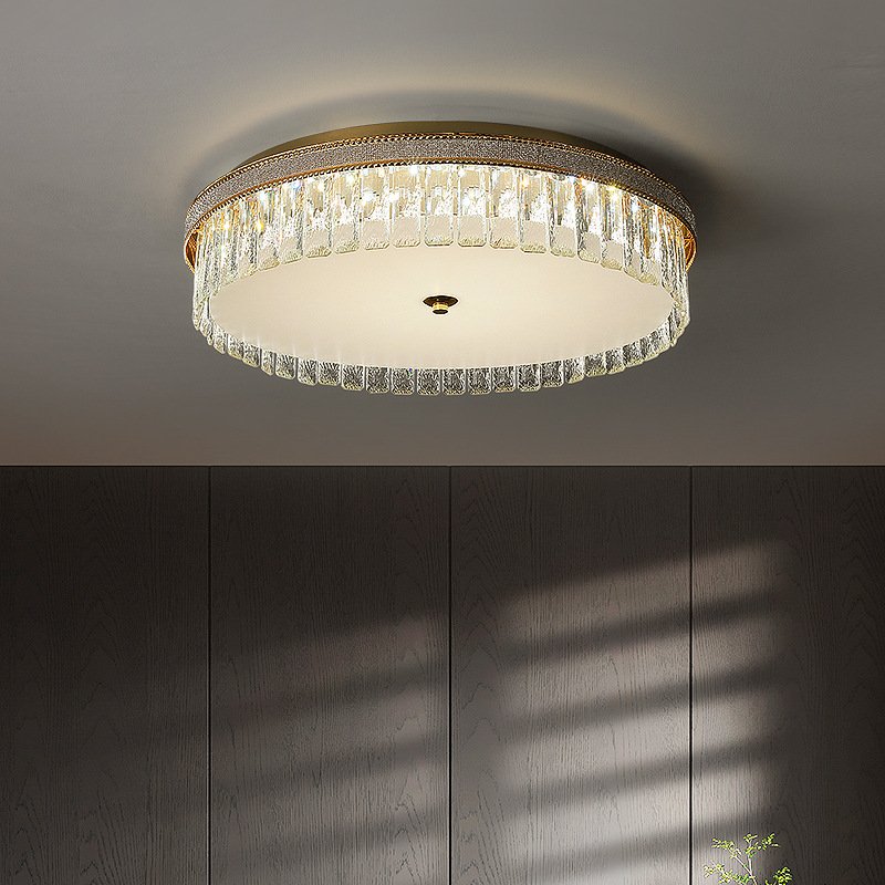 D15.8 Inch French Round Crystal Ceiling Light Luxurious Romantic Cream Ceiling Lamp Living Room Corridor Indoor Outdoor Lighting